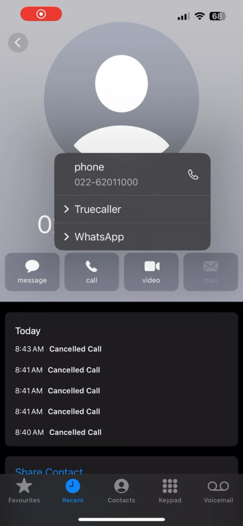 Canceled Call on iPhone